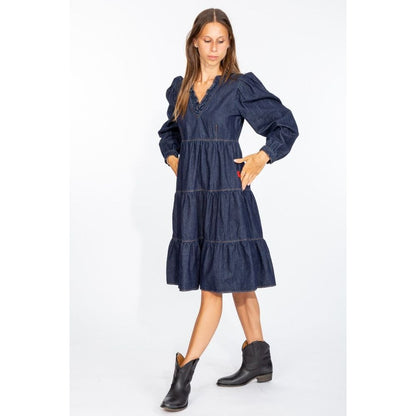 Love Moschino Elegante abito svasato in denim blu scuro