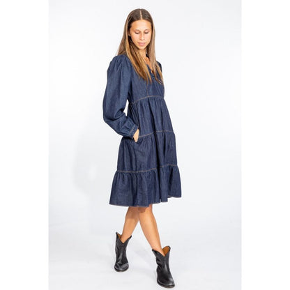 Love Moschino Elegante abito svasato in denim blu scuro