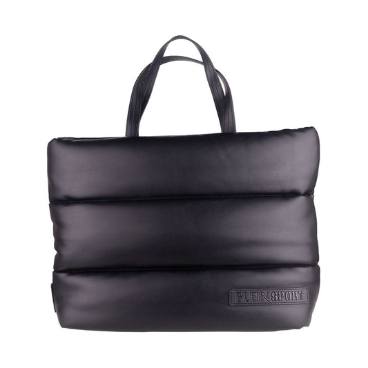 Plein Sport Elegant Black Padded Eco-Leather Shopper