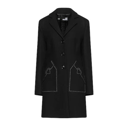 Cappotto Love Moschino Chic in misto lana nero con dettaglio cuore