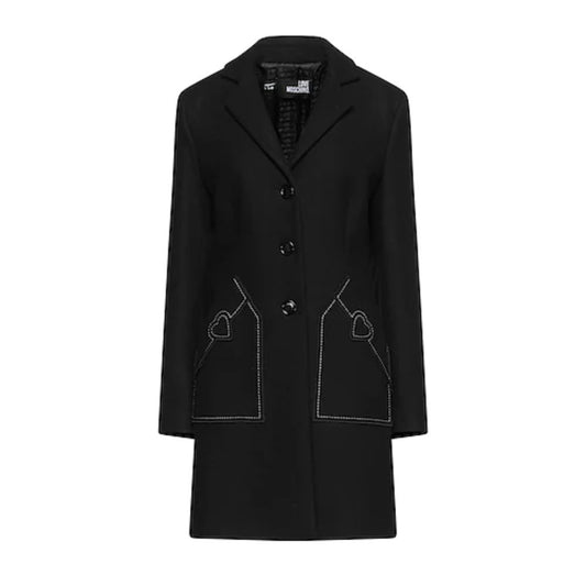 Cappotto Love Moschino Chic in misto lana nero con dettaglio cuore