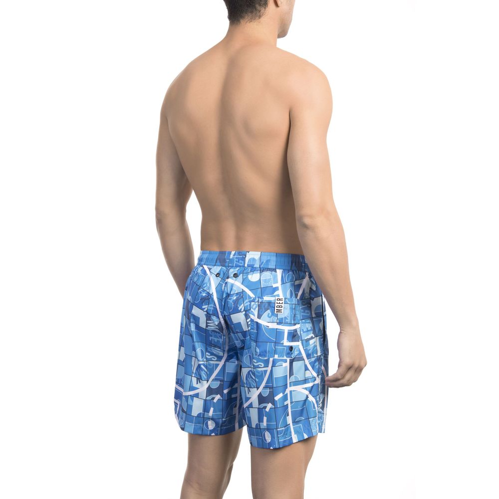 Bikkembergs Pantaloncini da bagno da uomo in poliestere azzurro chiaro