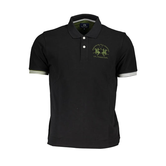 La Martina Sleek Black Polo with Subtle Contrasts