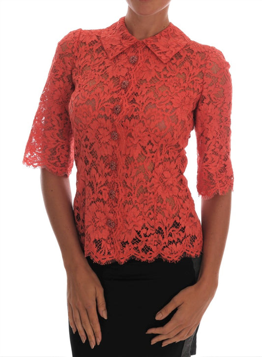 Dolce &amp; Gabbana Elegante camicetta cardigan in pizzo floreale arancione