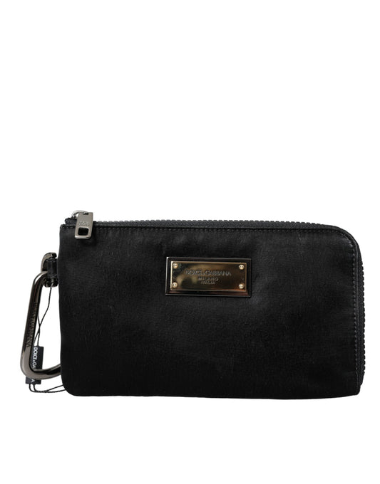 Dolce &amp; Gabbana Pochette portachiavi con placca logo in nylon nero