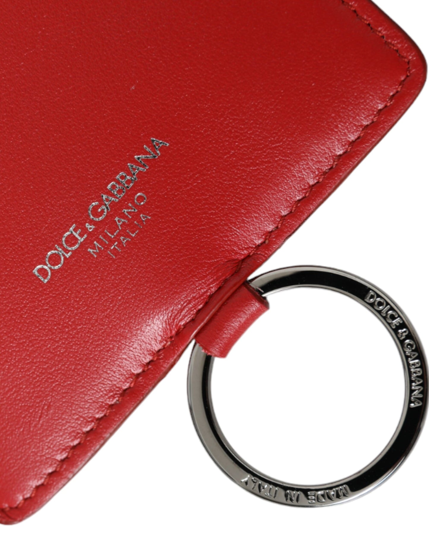 Dolce & Gabbana Red Calfskin Leather Lanyard Logo Card Holder Wallet