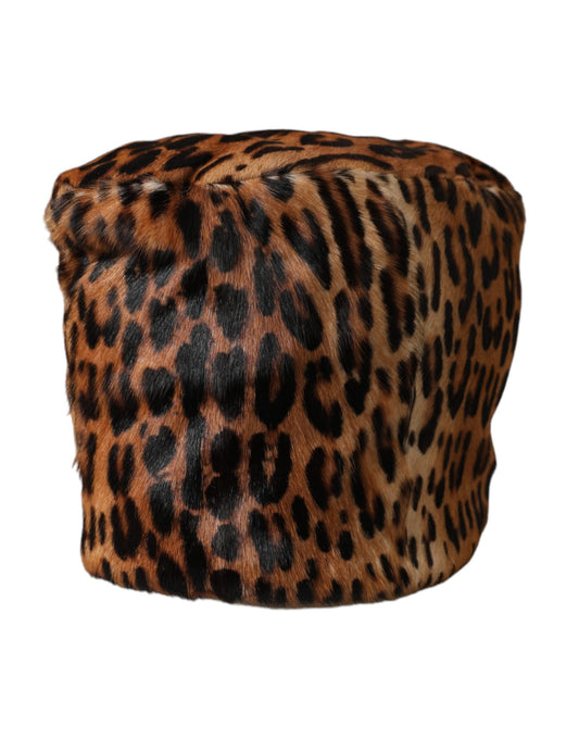 Dolce &amp; Gabbana Cappello da pescatore da donna in pelliccia di leopardo marrone