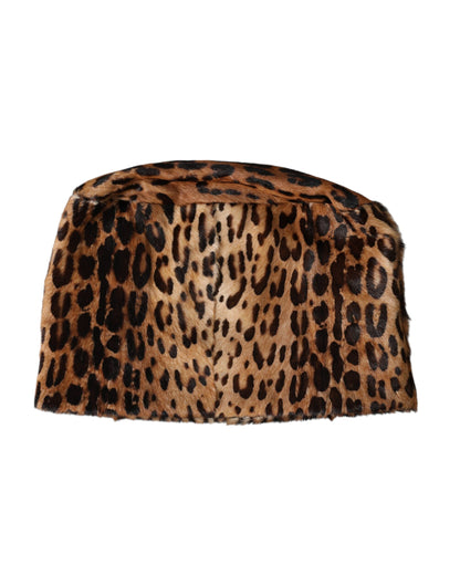 Dolce &amp; Gabbana Cappello da pescatore da donna in pelliccia di leopardo marrone