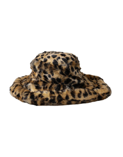 Dolce &amp; Gabbana Cappello da pescatore da donna in pelliccia di leopardo marrone