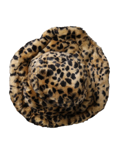 Dolce &amp; Gabbana Cappello da pescatore da donna in pelliccia di leopardo marrone