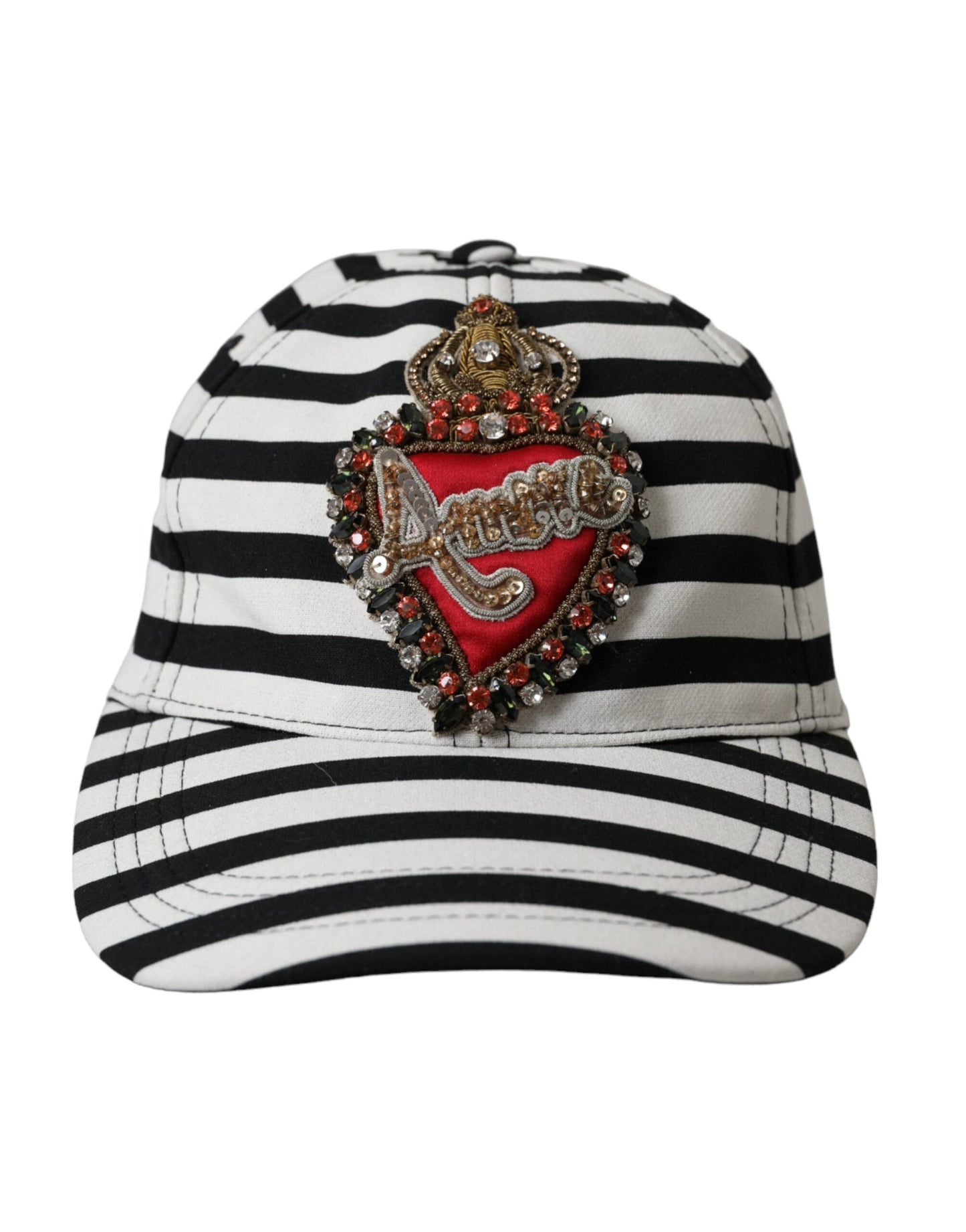 Dolce &amp; Gabbana Cappello da baseball con applicazione a forma di cuore e strisce nere e bianche