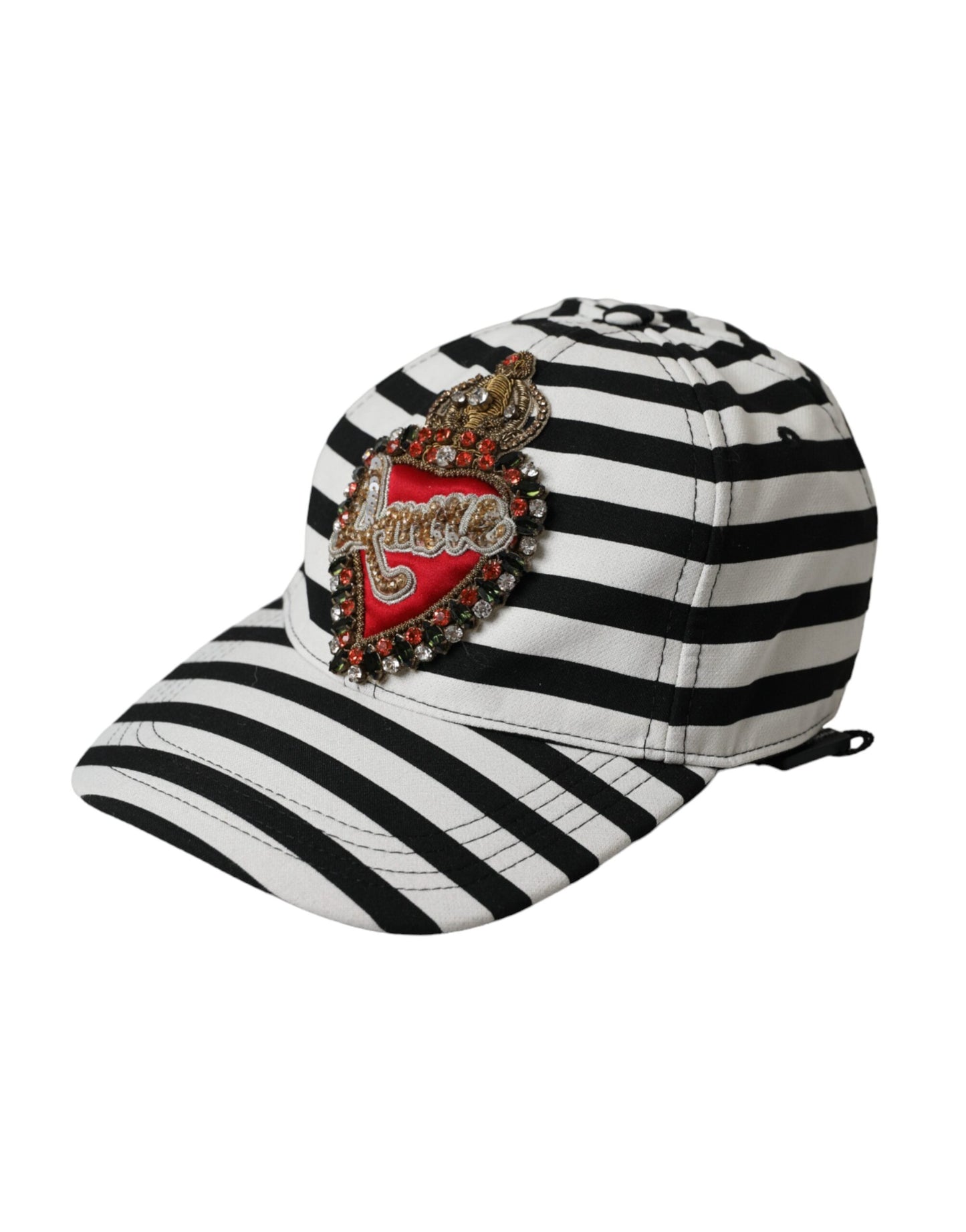 Dolce &amp; Gabbana Cappello da baseball con applicazione a forma di cuore e strisce nere e bianche