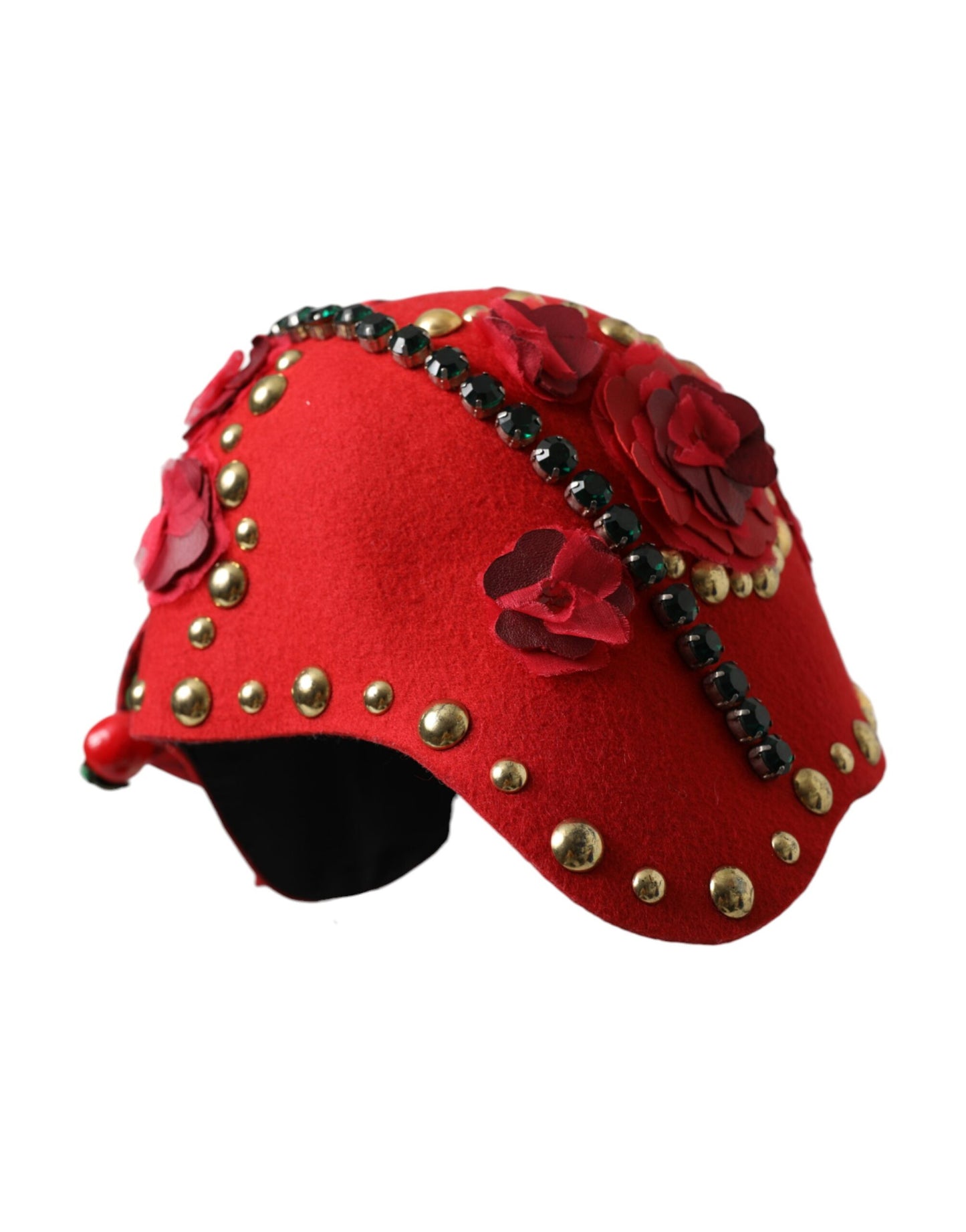 Dolce &amp; Gabbana Spilla con rose dorate e cristalli rossi Cappello impreziosito