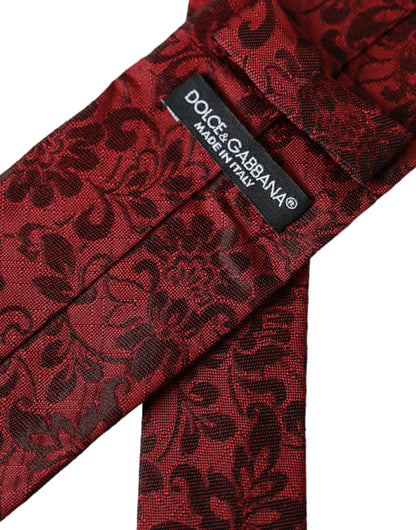 Dolce & Gabbana Red Floral Brocade Silk Adjustable Men Tie