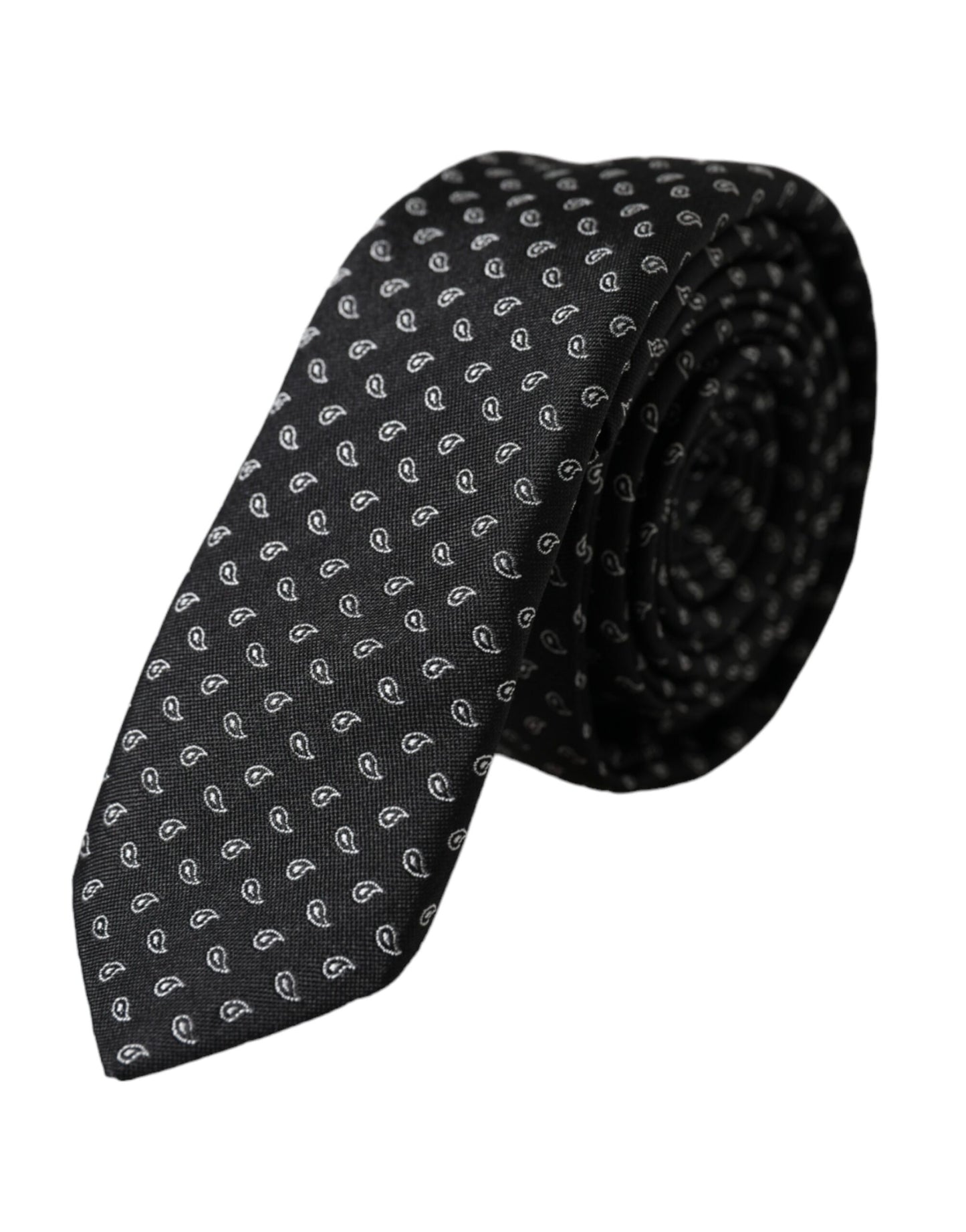 Cravatta regolabile da uomo in seta con motivo jacquard nero Dolce &amp; Gabbana