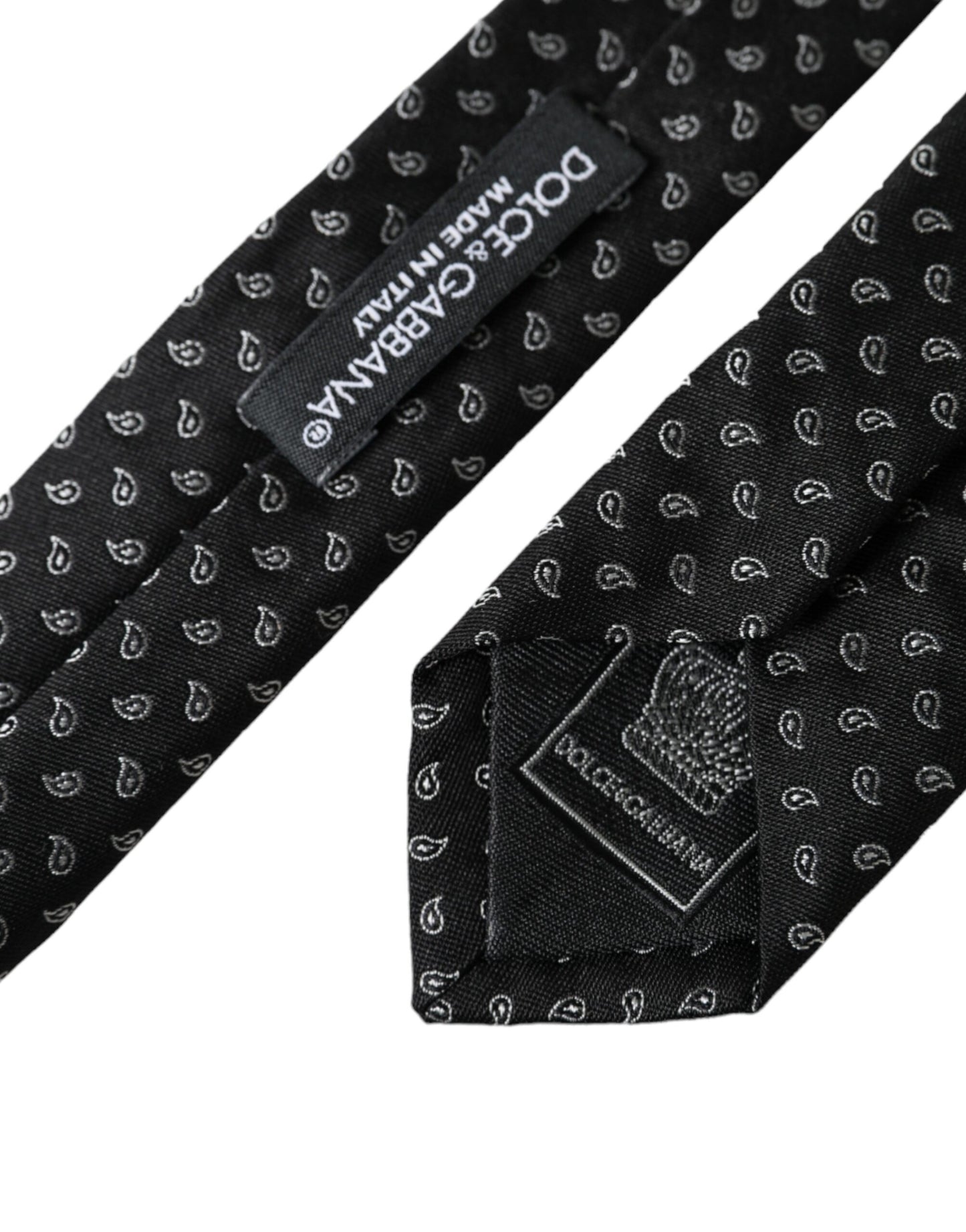 Cravatta regolabile da uomo in seta con motivo jacquard nero Dolce &amp; Gabbana