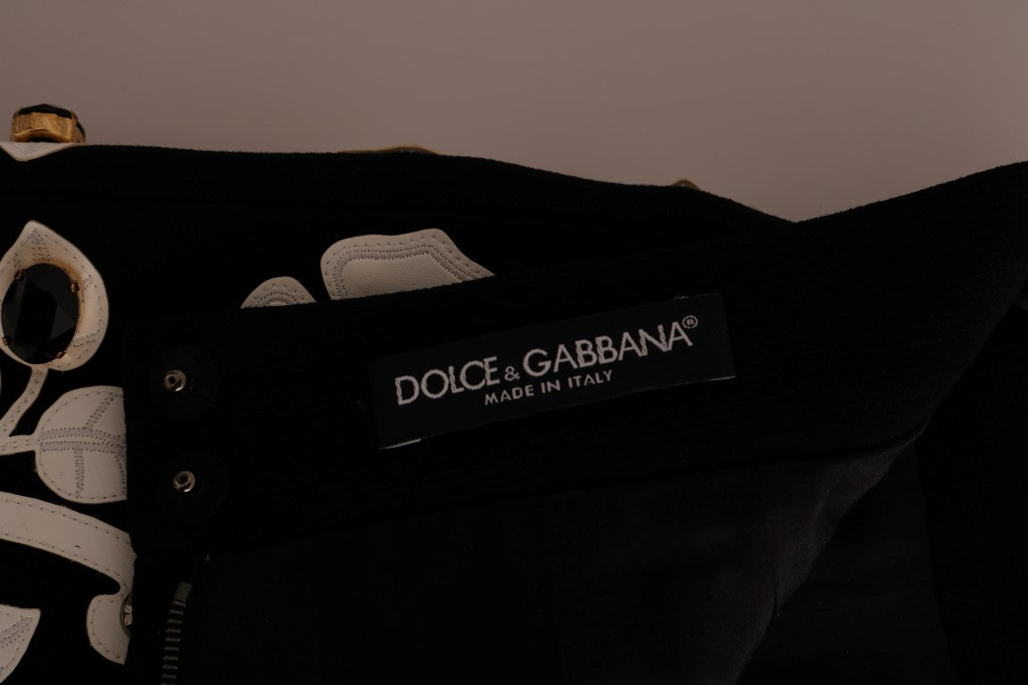 Dolce &amp; Gabbana Gonna tubino in cristallo barocco floreale bianco nero