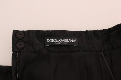 Dolce &amp; Gabbana Элегантная черная жаккардовая юбка-трапеция с цветочным принтом