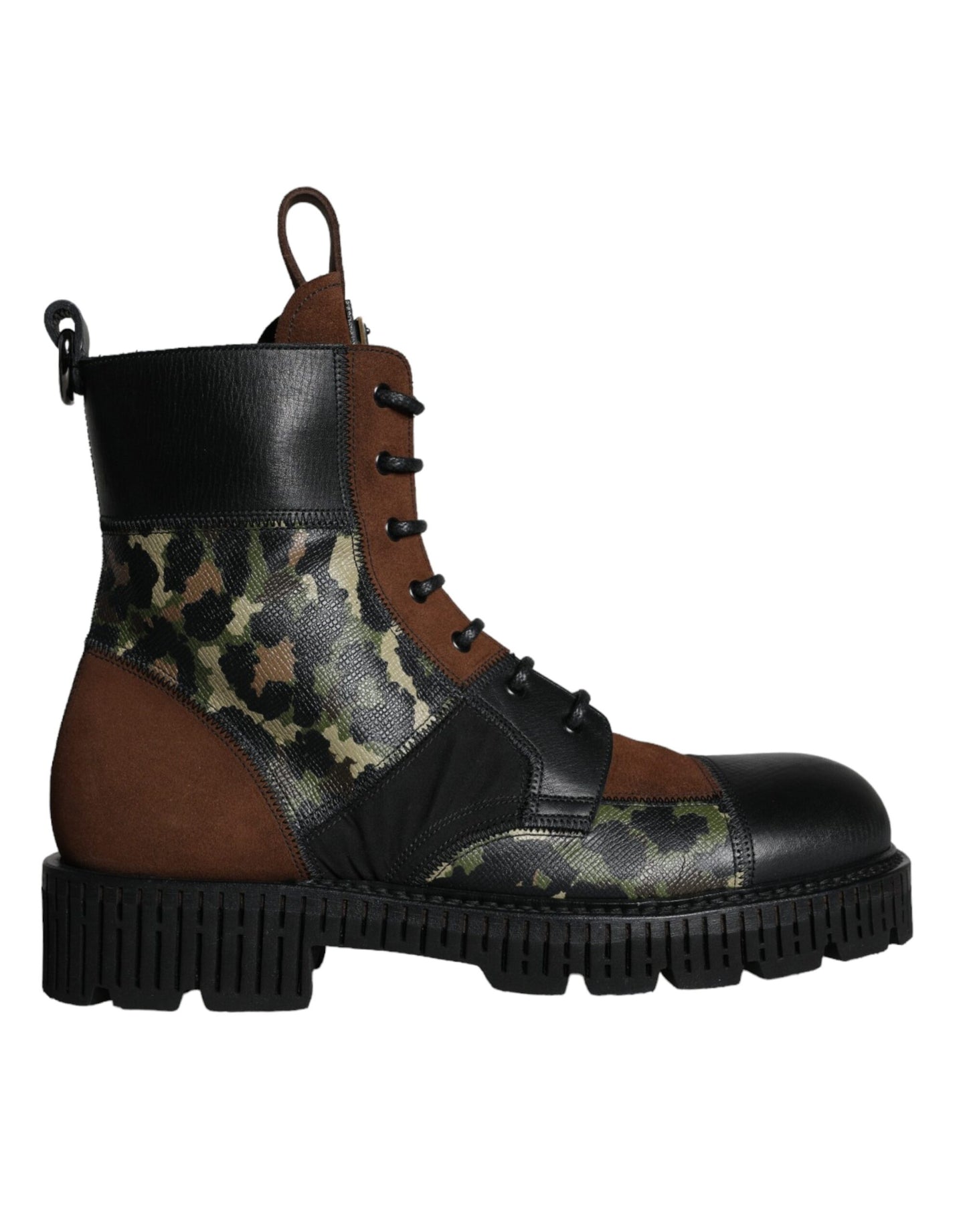 Scarpe Dolce &amp; Gabbana Stivali Combattimento in Pelle Scamosciata Marrone Camouflage