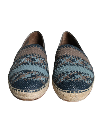 Scarpe espadrillas in pelle di bufalo intrecciata blu grigio Dolce &amp; Gabbana