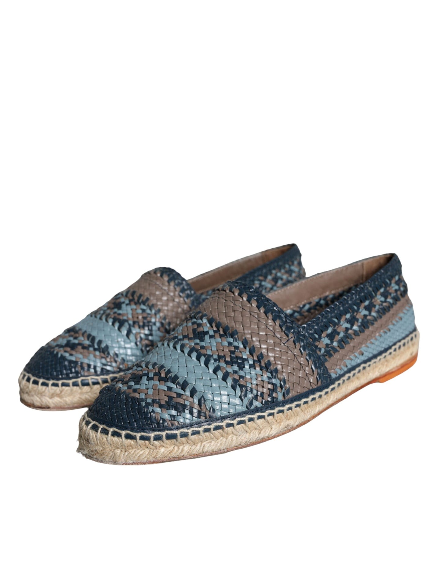 Scarpe espadrillas in pelle di bufalo intrecciata blu grigio Dolce &amp; Gabbana