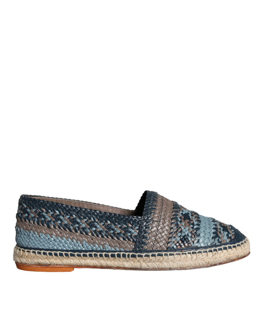 Scarpe espadrillas in pelle di bufalo intrecciata blu grigio Dolce &amp; Gabbana