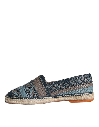 Scarpe espadrillas in pelle di bufalo intrecciata blu grigio Dolce &amp; Gabbana