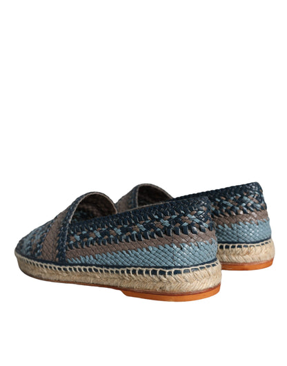 Scarpe espadrillas in pelle di bufalo intrecciata blu grigio Dolce &amp; Gabbana