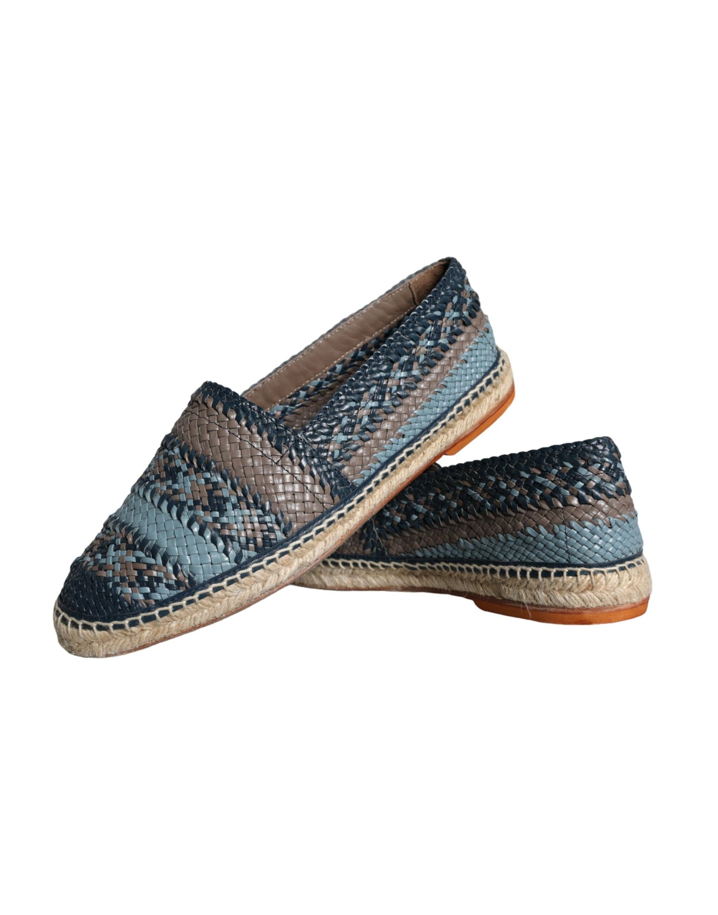 Scarpe espadrillas in pelle di bufalo intrecciata blu grigio Dolce &amp; Gabbana