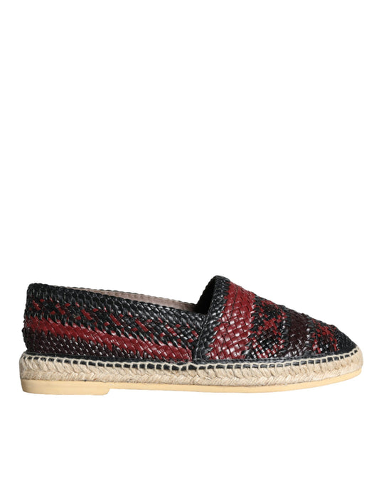 Dolce &amp; Gabbana Nero Marrone Pelle Intrecciata Buffalo Uomo Espadrillas Scarpe