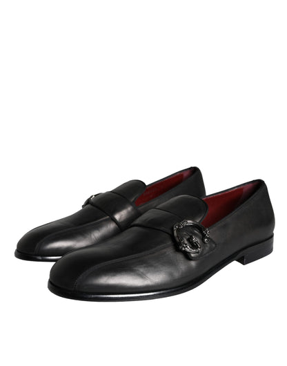 Dolce &amp; Gabbana Mocassini in pelle nera con logo Scarpe eleganti da uomo