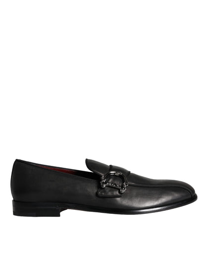 Dolce &amp; Gabbana Mocassini in pelle nera con logo Scarpe eleganti da uomo