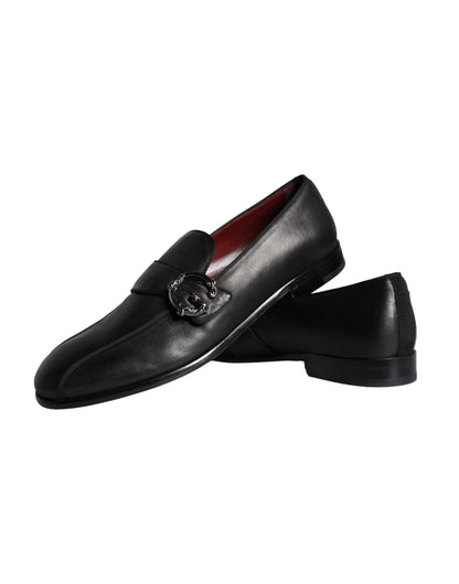 Dolce &amp; Gabbana Mocassini in pelle nera con logo Scarpe eleganti da uomo