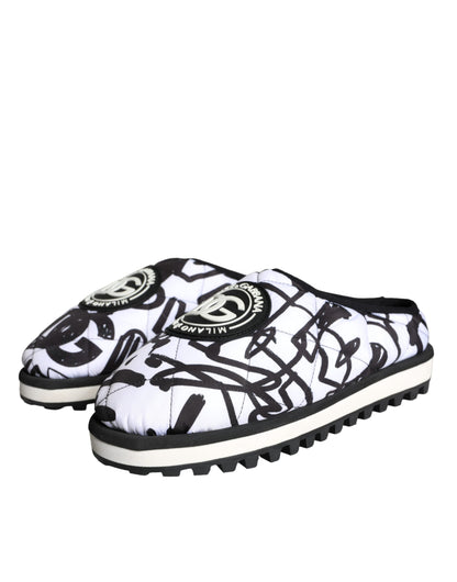 Dolce &amp; Gabbana Sandali con logo trapuntato bianco e nero Scarpe Slide