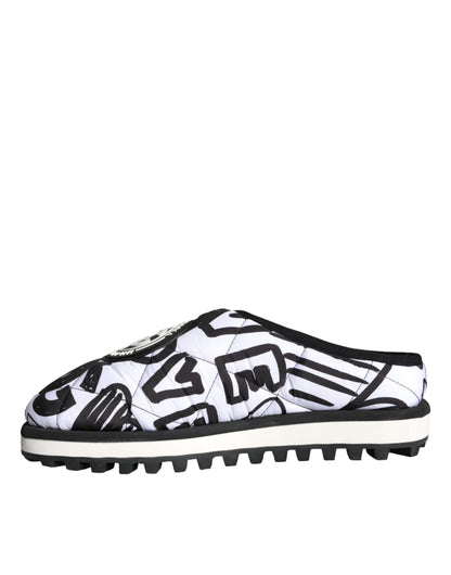 Dolce &amp; Gabbana Sandali con logo trapuntato bianco e nero Scarpe Slide