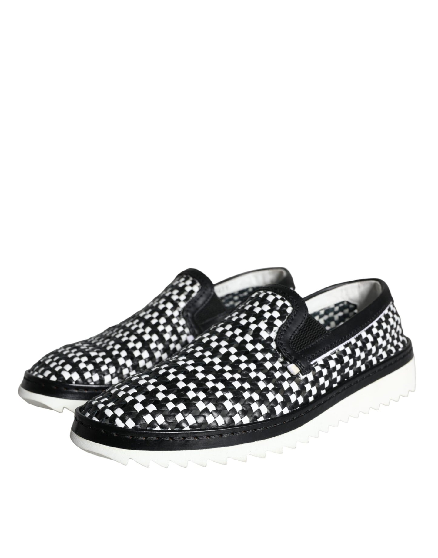 Dolce &amp; Gabbana Nero Bianco Intrecciato Slip On Uomo Mocassini Scarpe