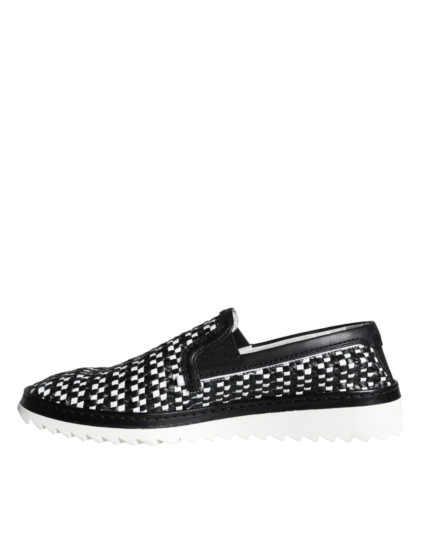 Dolce &amp; Gabbana Nero Bianco Intrecciato Slip On Uomo Mocassini Scarpe