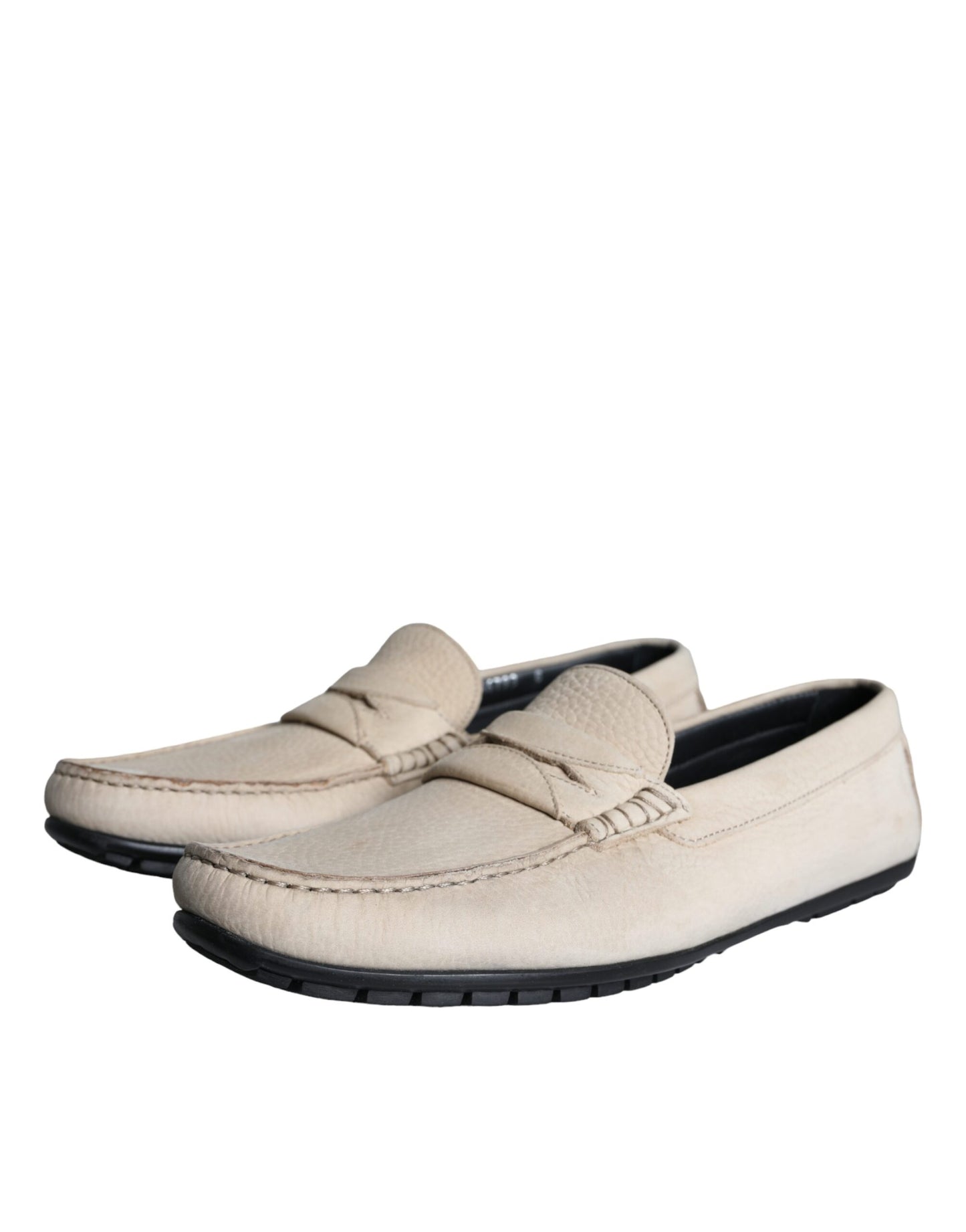 Dolce &amp; Gabbana Beige Pelle Slip Mocassino Scarpe Uomo