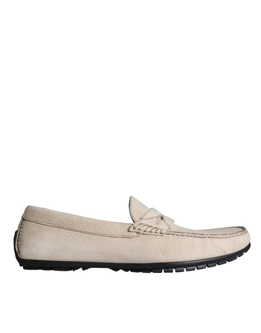 Dolce &amp; Gabbana Beige Pelle Slip Mocassino Scarpe Uomo