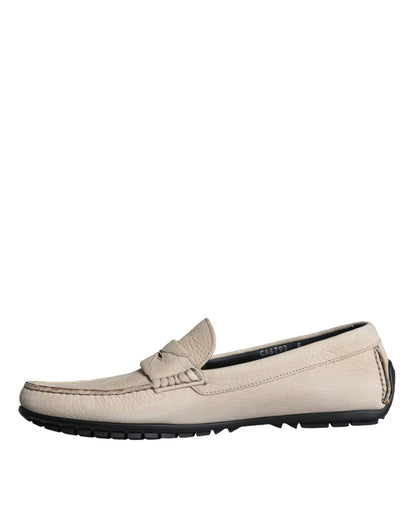 Dolce &amp; Gabbana Beige Pelle Slip Mocassino Scarpe Uomo