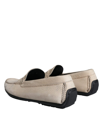 Dolce &amp; Gabbana Beige Pelle Slip Mocassino Scarpe Uomo