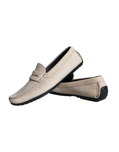 Dolce &amp; Gabbana Beige Pelle Slip Mocassino Scarpe Uomo