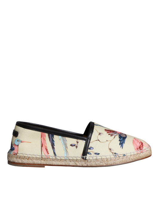 Dolce &amp; Gabbana Beige Floral Canvas Espadrillas Slip On Shoes