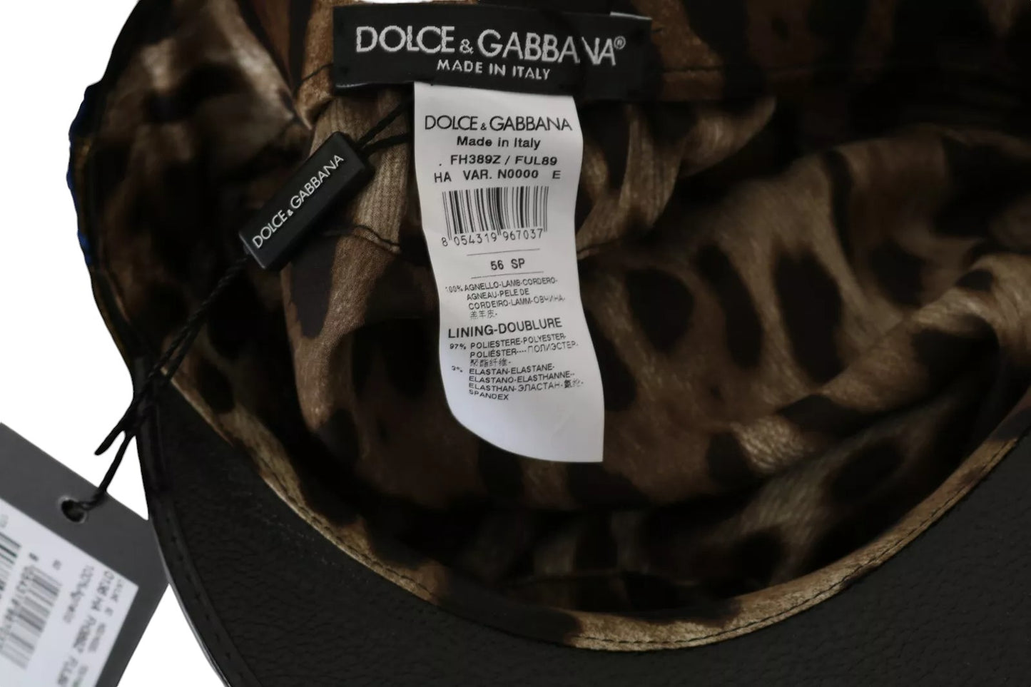 Dolce & Gabbana Black Leather Crystal Beads Gold Ribbon Fiddler Cap