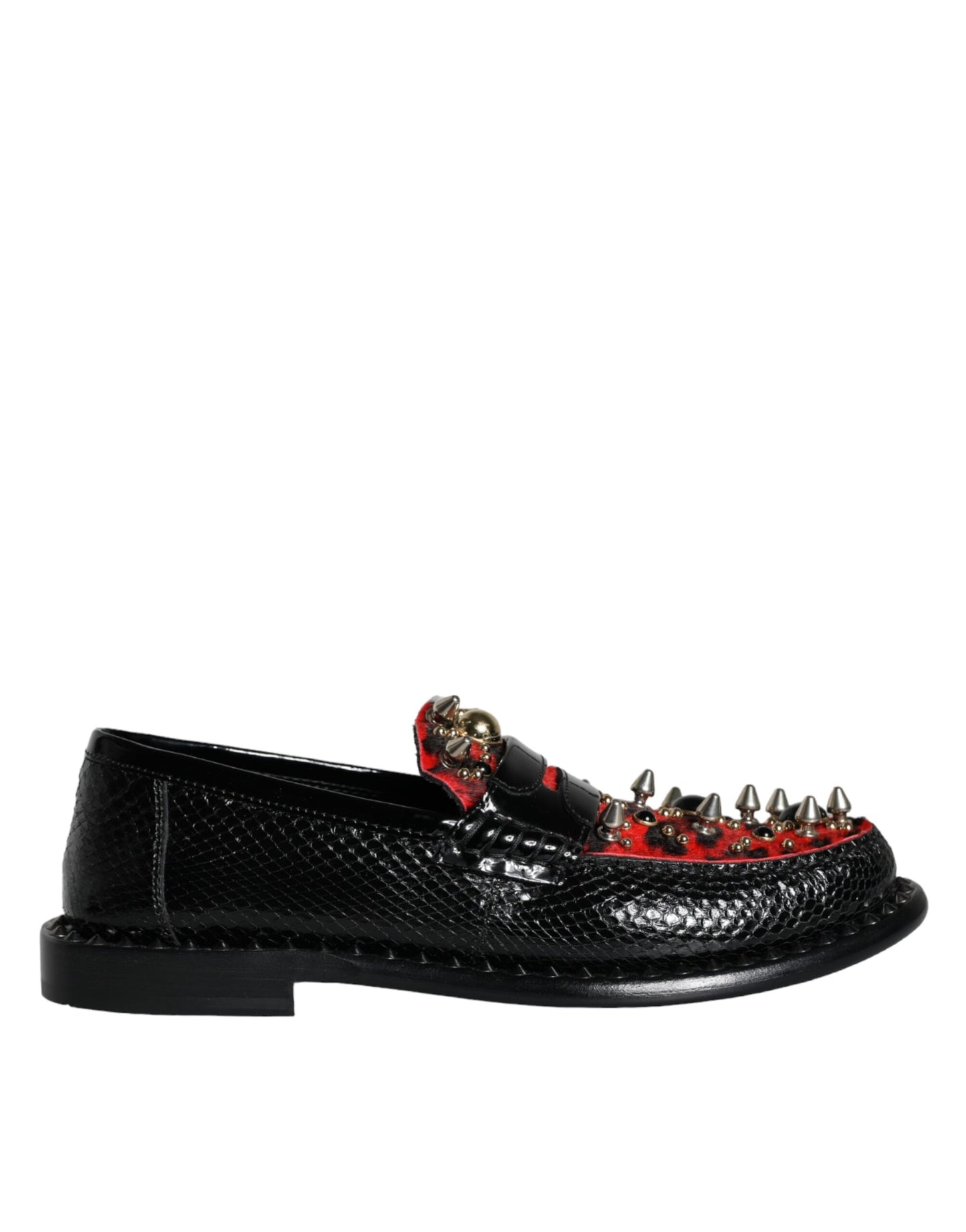 Dolce &amp; Gabbana Mocassini in pelle con borchie stampa leopardata nera