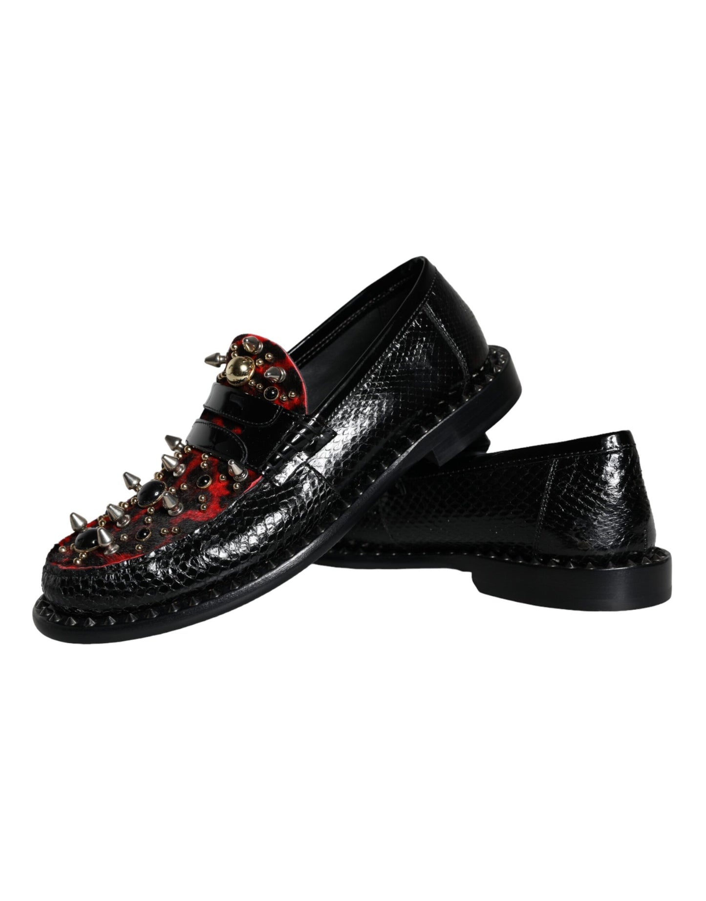 Dolce &amp; Gabbana Mocassini in pelle con borchie stampa leopardata nera