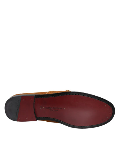 Dolce &amp; Gabbana Mocassino Slip On in Pelle di Velluto Marrone con Logo