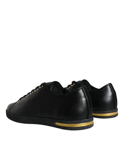 Dolce &amp; Gabbana Scarpe da ginnastica classiche in pelle nera dorata