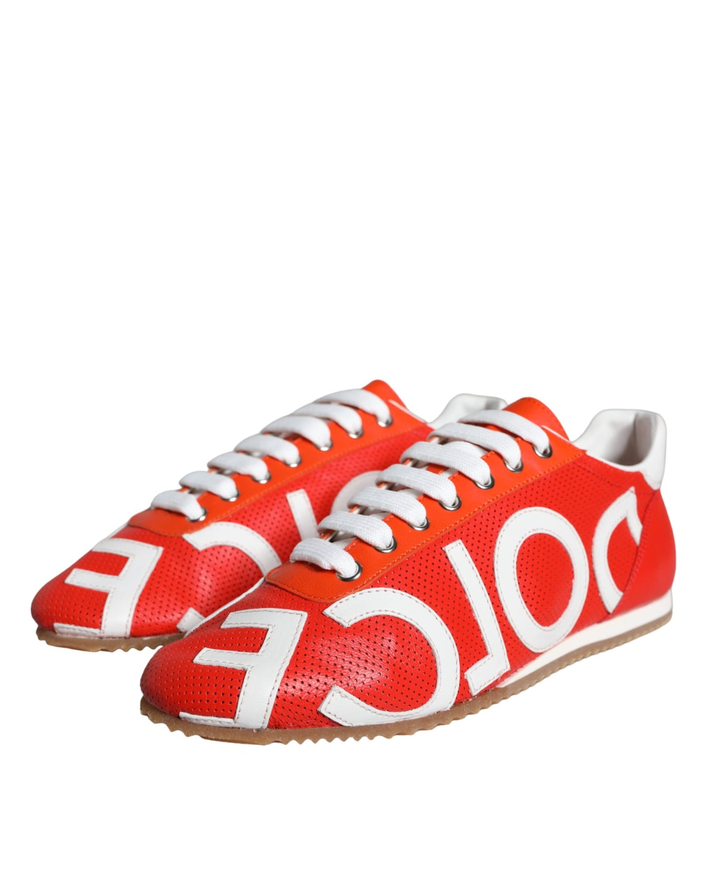 Dolce &amp; Gabbana Scarpe da ginnastica casual in pelle rossa e bianca con logo