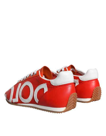 Dolce &amp; Gabbana Scarpe da ginnastica casual in pelle rossa e bianca con logo